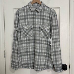 Sonoma Sweater Mens Medium Gray Plaid The Supersoft Knit Shirt Button Up